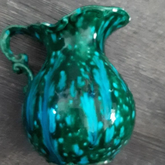 Hand Made Small Dripped Glaze Green Pitcher Vase - Picture 2 of 8
